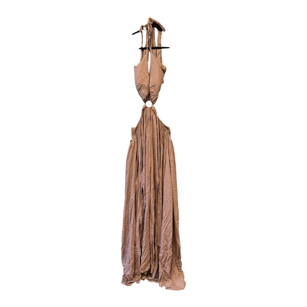 Fashion Nova Brown Halter Maxi Dress Ring Center Beaded waist Size 3x AR14